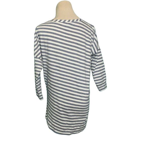 Theory gray cream striped Cotton Asymmetrical 3/4 Sleeve Top Size Small - Picture 2 of 6